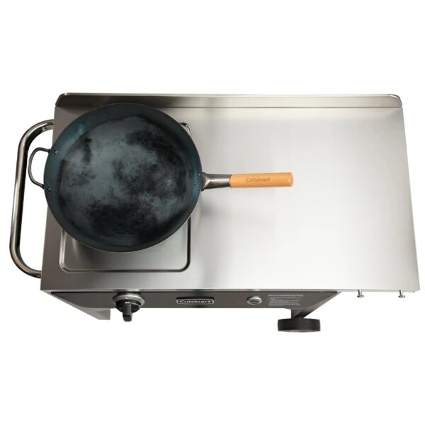 Cuisinart Outdoor Wok Station, 50,000 BTU Propane Outdoor Wok Burner w Prep Table, 14 Carbon Steel Wok for Stir Fry, Searing, BBQ Black