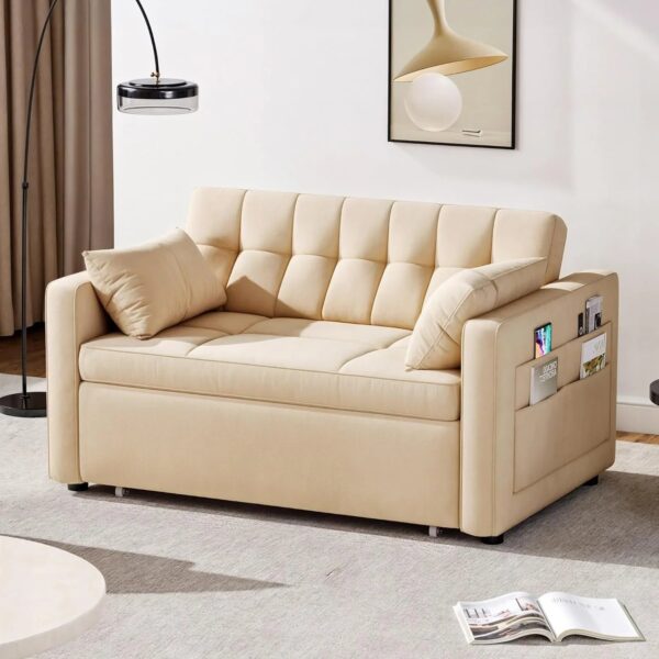 DWVO 3-in-1 Convertible Sofa Bed, 55" Sleeper Sofa with Pull-Out Bed, Cat-Scratch-Proof Fabric Futon Couch with Adjustable Backrest and Side...