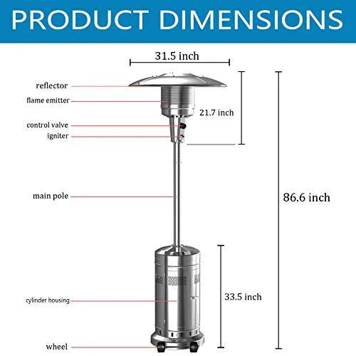 2 Set 48,000-BTU Umbrella Patio Propane Heater with Wheels,Stainless Steel Patio Heater,Stainless Steel Floorstanding Liquid Propane Heater...