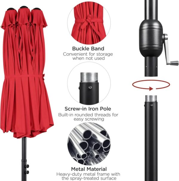 15 ft Large Patio Umbrella with Solar Lights Double-Sided Outdoor Rectangle Market Umbrellas with 36 LED Lights/Base Included/Easy Crank for Patio...