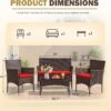 4 Pieces Patio Rattan Chair Wicker, Outdoor Indoor Use Backyard Porch Garden Poolside Balcony Furniture Sets (Red)