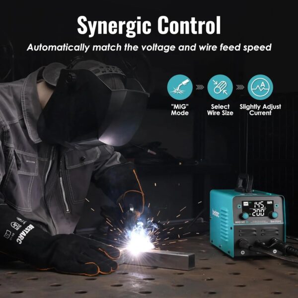145A MIG Welder, 110V/220V Dual Voltage Gas/Gasless Flux Core MIG Welder/Lift TIG/Stick 3 in 1 Synergic MIG145 9GEN Welding Machine, Flux/Solid...