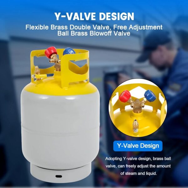 30 LB Refrigerant Recovery Tank for R12, R22, R134A, R410A Refrigerant with 1/4 SAE Y-Valve Liquid/Vapor Reclaim Tank AC Freon Recovery Tank...