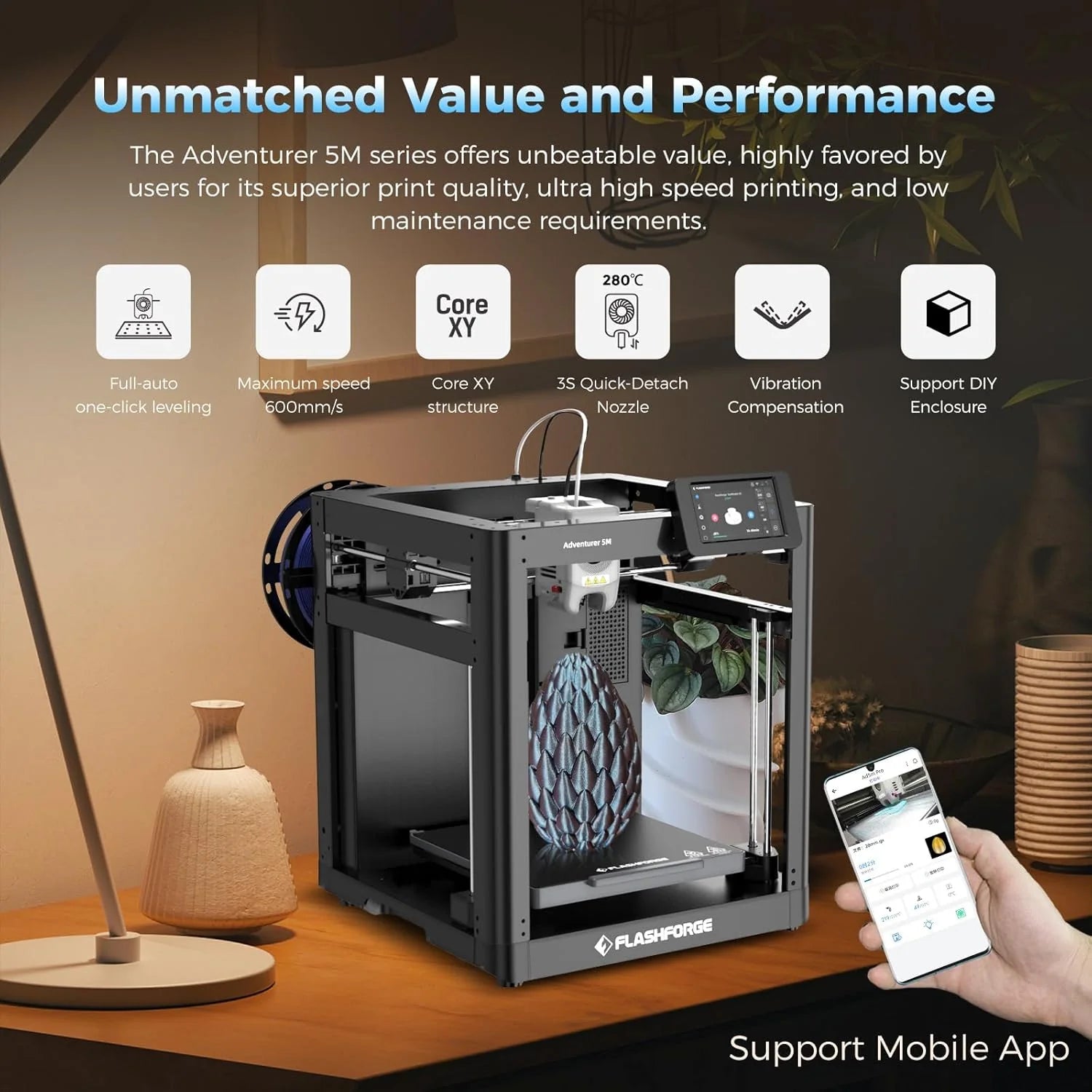 0373c06dade155dbf9deccb9cf2ce724f1b1d61bd89da528b72eb51cb3d42379 Adventurer 5M 3D Printer with Auto Leveling & High Speed