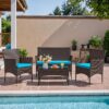 4 Pieces Patio Rattan Chair Wicker, Outdoor Indoor Use Backyard Porch Garden Poolside Balcony Furniture Sets (Red)