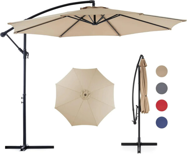 9.8FT Offset Patio Umbrella Hanging Cantilever Umbrella Outdoor Sun Shade with Easy Tilt Adjustment, 8 Ribs, UV Protection for Backyard, Lawn,...