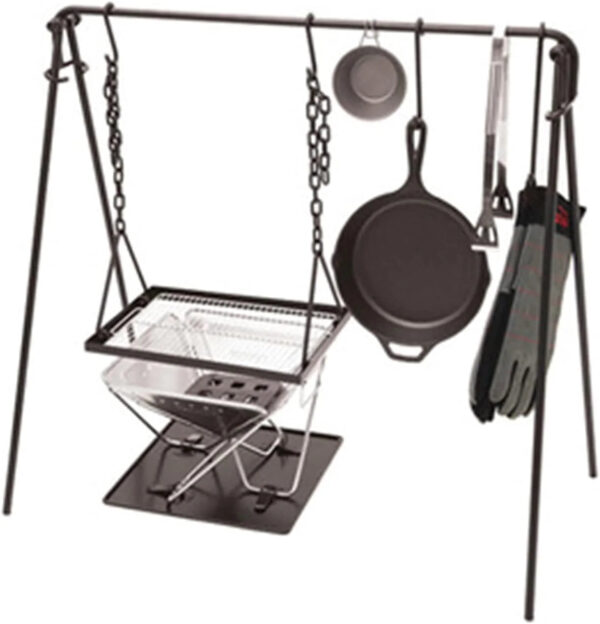 Grill Swing Campfire Cooking Stand BBQ Grill With Hooks & Accessories Bag For Outdoor Picnic Cookware & Dutch Ove (Color : Black, Size :...