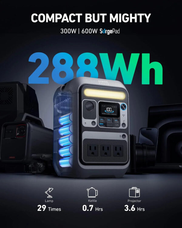Anker Solar Generator SOLIX C300 with 60W Solar Panel, 288Wh Portable Power Station, 300W (600W Surge), LiFePO4 Battery, 140W Two-Way Fast...