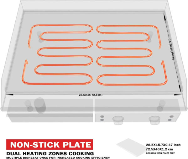 14 Inch Electric Griddle, Non-Stick Flat Top Grill Commercial Electric Countertop Griddles Stainless Steel Adjustable Temperature Control 90 F-575...