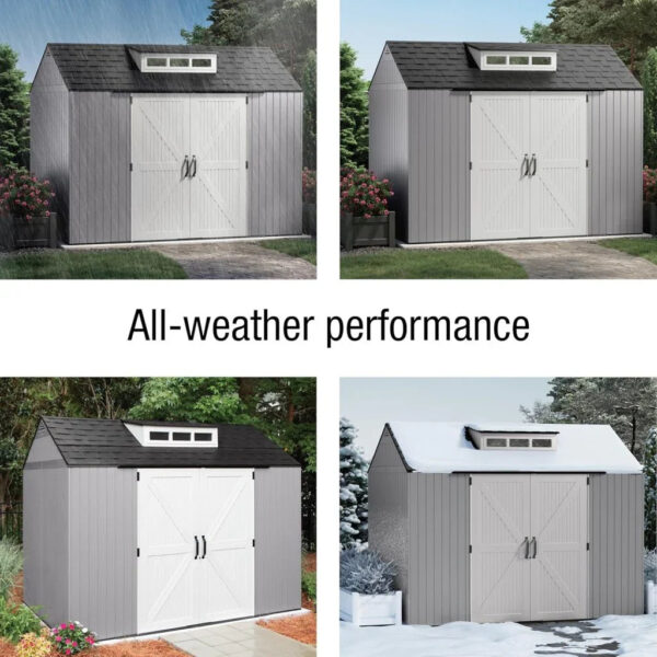 Rubbermaid Resin Outdoor Storage Shed With Floor (7 x 7 Ft) Weather Resistant Gray Organization for Home/Backyard/Garden Tools/Lawn Mower/Bike...