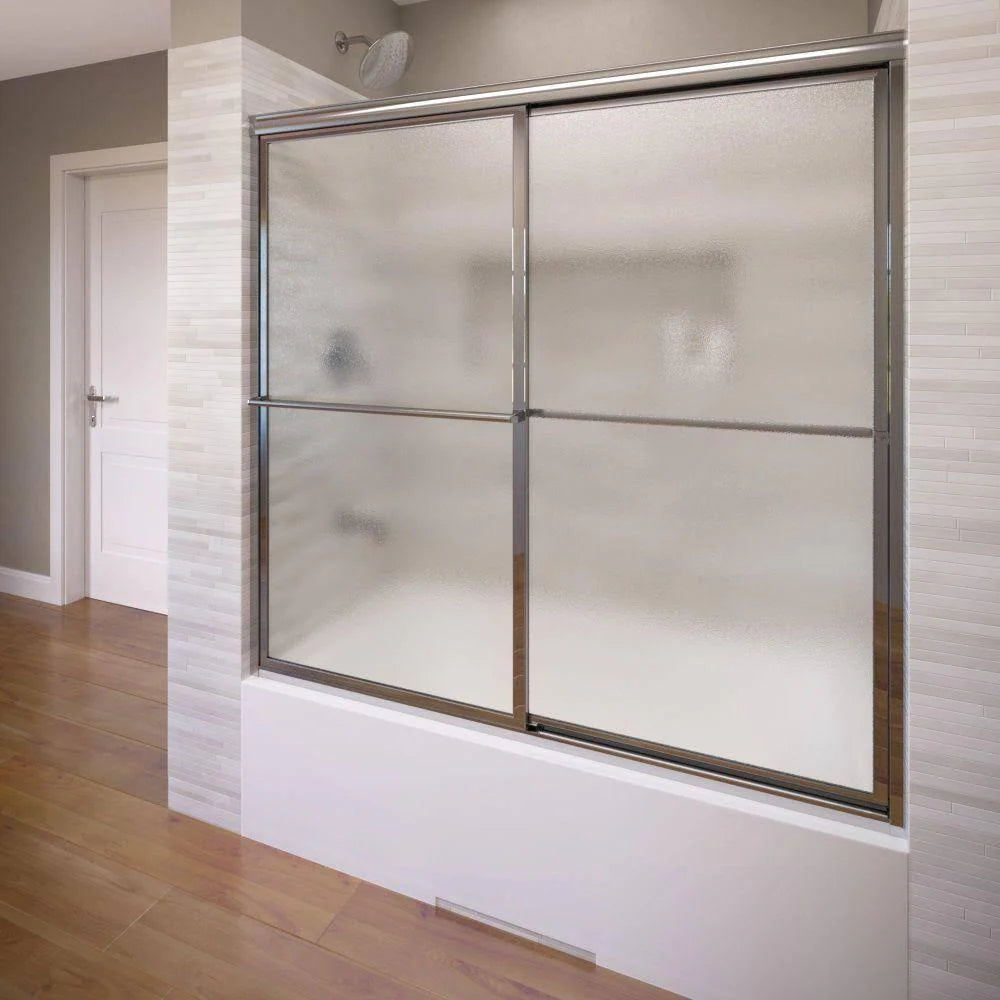 05cab5d2b580720e9bde401dd41640f6b295199dda5e658bc3393e469ec07558 56 in. x 56 in. Framed Sliding Tub Door in Silver