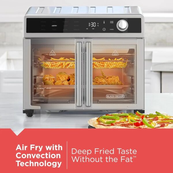 Crisp 'N Bake Air Fryer Toaster Oven Combo, 12 in 1 Countertop Convection Oven Cooks Food Fast, Fits a Whole Pizza or 6 Toast Slices, French Doors...