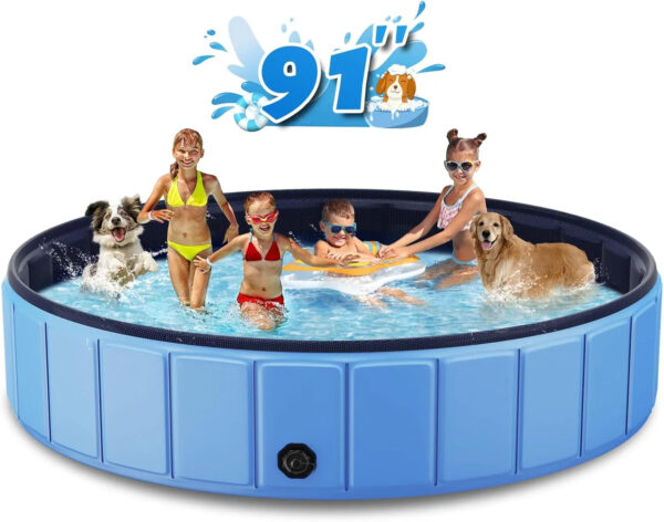 Foldable Dog Swimming Pool, 120"x20" Oversize Collapsable Hard Plastic Potable Bathing Tub for Pet Dog Kiddie Pool Indoor and Outdoor Leakproof...