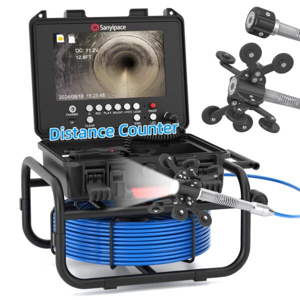 100 feet / 30 meters, 23 mm / 0.9 inches full HD sewer inspection camera, 5x zoom, distance counter, 9-inch IPS screen, digital video recorder and...