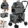 Double Dog Stroller for 2 Dogs, Detachable Carriers, Safety Belt, Lockable Wheels, Pet Travel Carrier Strolling Cart, Folding Cat Stroller for...