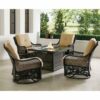 Orleans 5-Piece Steel Patio Fire Pit Conversation Set with Navy Blue Cushions, Swivel Gliders and Square Fire Pit Table