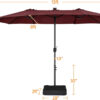 15 ft Large Patio Umbrella with Solar Lights Double-Sided Outdoor Rectangle Market Umbrellas with 36 LED Lights/Base Included/Easy Crank for Patio...