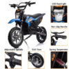 36V Kids Electric Dirt Bike, 36V, 350W, 15.5MPH, LED, 175lbs Max Blue
