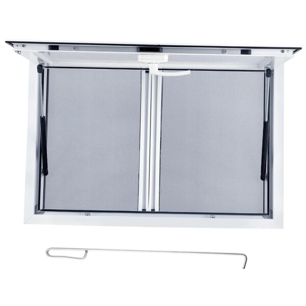 Concession Window 36W x 36H Aluminum Alloy Food Truck Service Window with Sliding Screens & Awning Door, Hydraulic Lift, Locking Mechanism,...