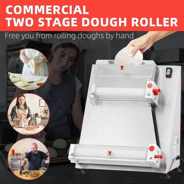 Commercial Pizza Dough Roller Sheeter, Max 16, Automatic 370W Electric Pizza Dough Roller, Stainless Steel, Suitable for Noodle, Pizza Bread and...