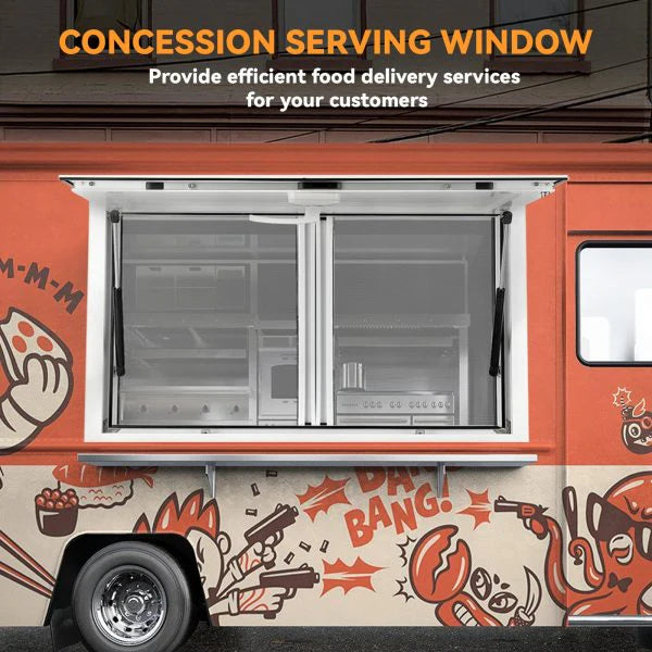 Concession Window 36W x 36H Aluminum Alloy Food Truck Service Window with Sliding Screens & Awning Door, Hydraulic Lift, Locking Mechanism,...