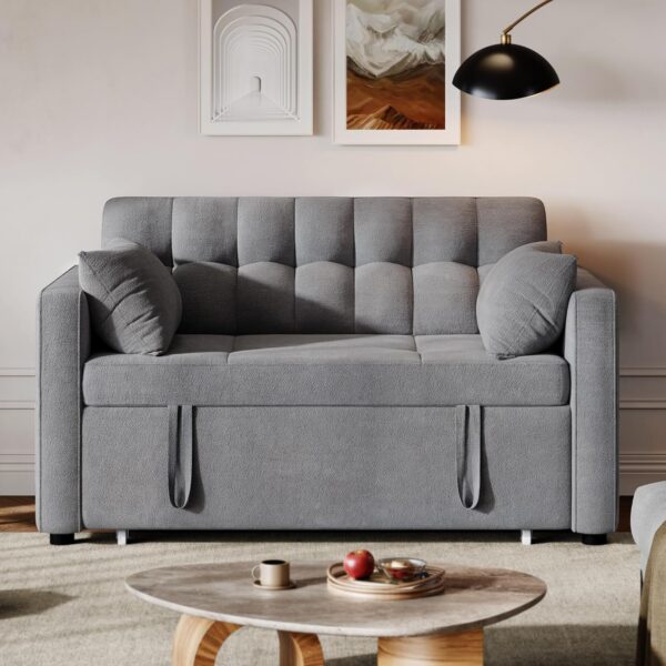 DWVO 3-in-1 Convertible Sofa Bed, 55" Sleeper Sofa with Pull-Out Bed, Cat-Scratch-Proof Fabric Futon Couch with Adjustable Backrest and Side...