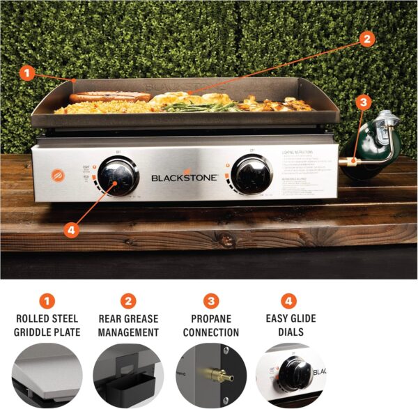 Blackstone 1666 22 Tabletop Griddle with Stainless Steel Faceplate, Powder Coated Steel, Black