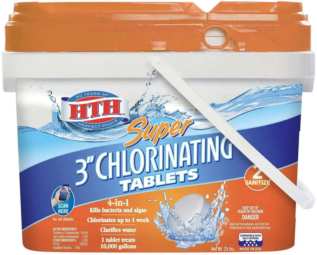 0d076df27c66cc861d4b925456f16307bddf1cdf669c7519e90de7247f39c058 HTH 42034 Super 3-inch Chlorinating Tablets for Swimming Pools, 25 lbs