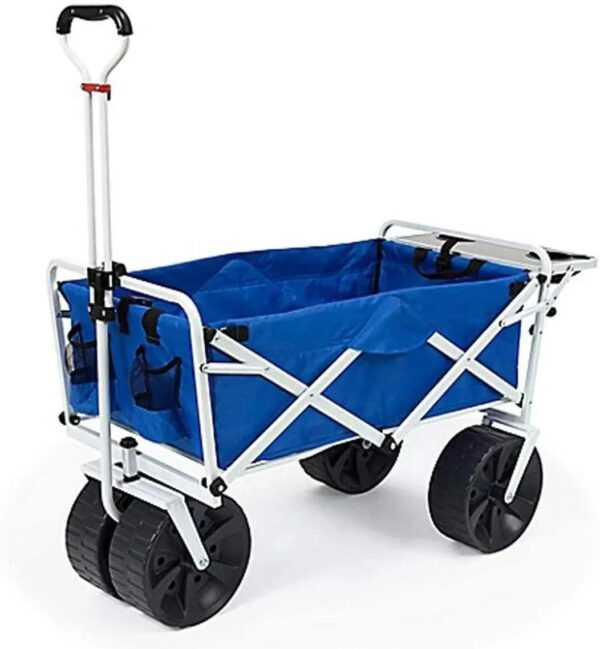 All Terrain Beach Wagon with Side Table|Heavy Duty Collapsible Folding Cart with Large Wheels for Beach Day, Picnic, Camping, Outdoor Activities |...