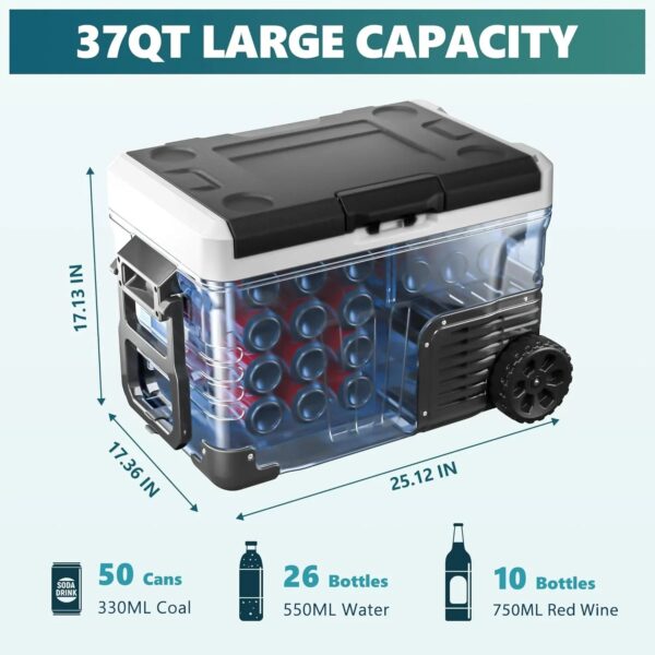EUHOMY 12 Volt Refrigerator, 37QT(35L) Electric Cooler, Portable Freezer 12V/24V DC 110-240V AC, 12V Fridge -4 ~68 , 12V Cooler with Wheels & 2...