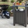 Portable Outdoor Table and Storage Cabinet with Hooks for Grill Accessories-Stainless Steel Top for Patio Kitchen Island or Bar Cart