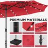 15 ft Large Patio Umbrella with Solar Lights Double-Sided Outdoor Rectangle Market Umbrellas with 36 LED Lights/Base Included/Easy Crank for Patio...
