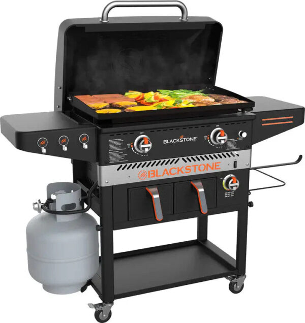 Blackstone 1962 Air Fryer Combo & Two Burners Stainless Steel Gas Hood, Wheels, Two Side Shelf Heavy Duty Outdoor Griddle Station for Backyard,...
