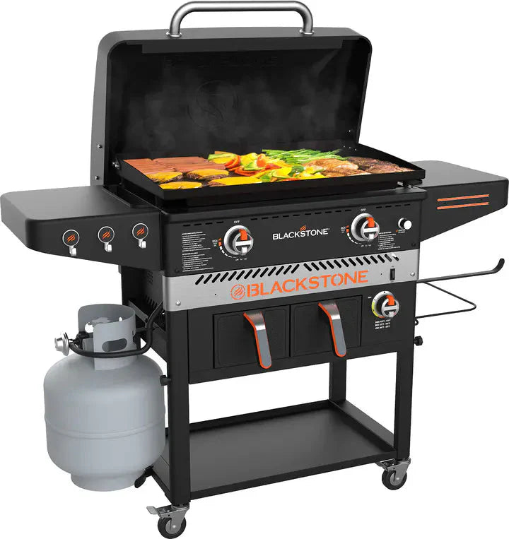 Blackstone 1962 Air Fryer Combo & Two Burners Stainless Steel Gas Hood, Wheels, Two Side Shelf Heavy Duty Outdoor Griddle Station for Backyard,...