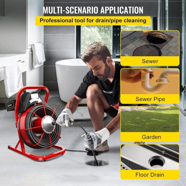 Electric Drain Cleaner Machine by [Brand], 75 Ft x 3/8 Inch, Fits 1-4 Inch Pipes, Portable with 4 Cutters, Powerful Plumbing Tool for Clogs