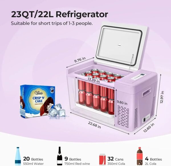 12 Volt Refrigerator 12V Car Fridge 23 Quart Portable Freezer Compressor Cooler 12/24V DC 110~240 Volt AC for Truck Van RV Camper SUV Travel...