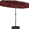15 ft Large Patio Umbrella with Solar Lights Double-Sided Outdoor Rectangle Market Umbrellas with 36 LED Lights/Base Included/Easy Crank for Patio...