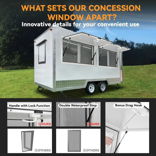 Concession Window 36W x 36H Aluminum Alloy Food Truck Service Window with Sliding Screens & Awning Door, Hydraulic Lift, Locking Mechanism,...