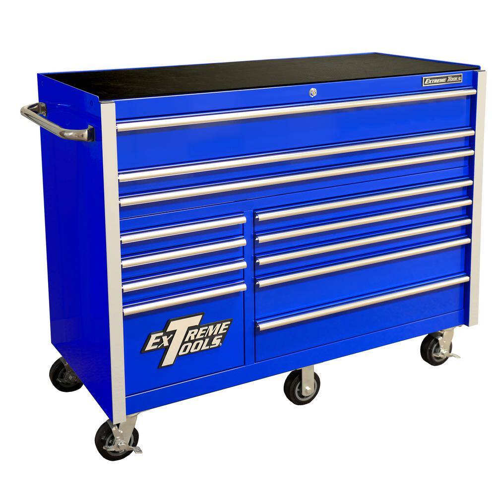 12b9eb9586a81574415c06a4a2dc34f13faa500ff624ea0a47e97f36cb5b1b9a Extreme Tools THD Series 55 in. 12-Drawer Roller Cabinet Tool Chest in Blue THD552112RCBL