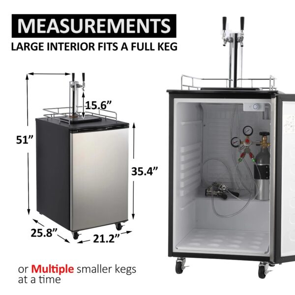 Beer Kegerator, Dual Tap Draft Beer Dispenser, Full Size Stainless Steel Keg Refrigerator With Drip Tray, CO2 Cylinder, 32 F- 50 F Temperature...