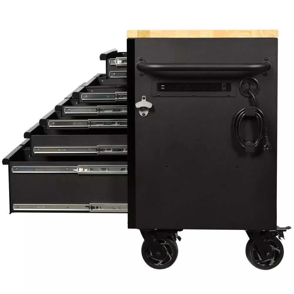 132f24920a977b218bfd2919e98942811168bee6d3506b869cb1bba913868960 Heavy Duty 61 in. W x 23 in. D 15-Drawer Mobile Workbench with Solid Wood Top