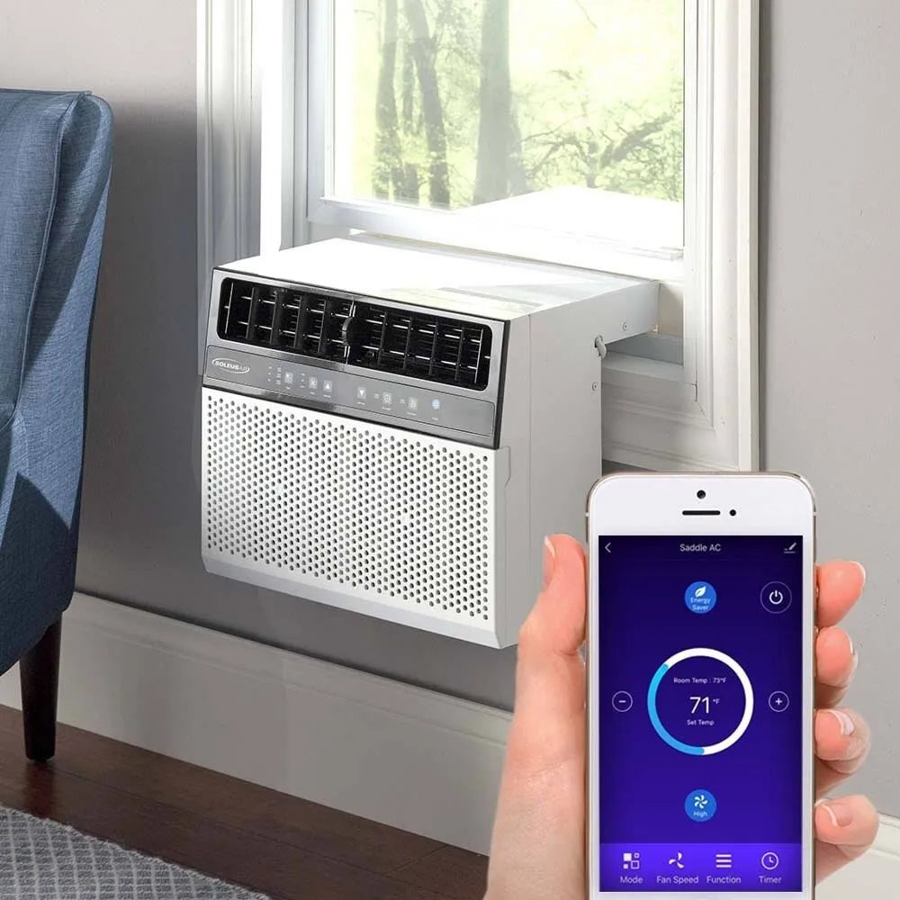 135c084a48c8df652343abcf544660b3417f21df5d2fbf3681210e1ccaf1a0d6 Soleus Air 8,000 BTU Hybrid (saddle) Window Air Conditioner with WiFi - 8,000 BTU (White)