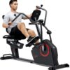 Sunny Health & Fitness Electromagnetic Recumbent Cross Trainer Exercise Elliptical Bike w/Arm Exercisers, Easy Access Seat & Exclusive SunnyFit...