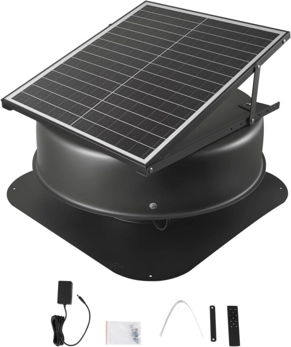 Roof attic exhaust fan, 50-watt intelligent solar roof ventilation fan, equipped with thermostat, remote control, 3000 cubic feet per minute...