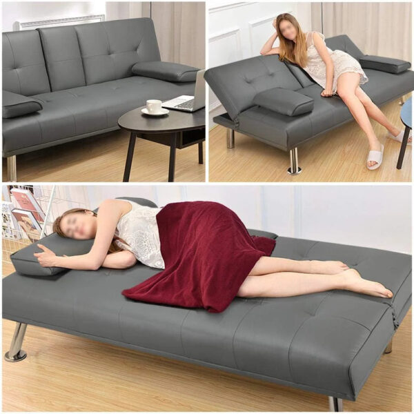 Yaheetech Convertible Sofa Bed Adjustable Couch Sleeper Modern Faux Leather Home Recliner Reversible Loveseat Folding Daybed Guest Bed, Removable...