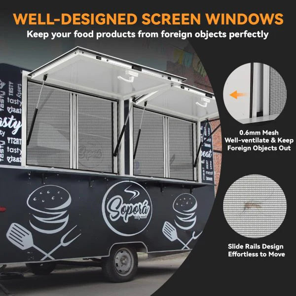 Concession Window 36W x 36H Aluminum Alloy Food Truck Service Window with Sliding Screens & Awning Door, Hydraulic Lift, Locking Mechanism,...