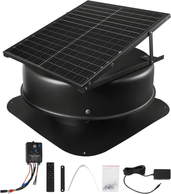 Roof attic exhaust fan, 50-watt intelligent solar roof ventilation fan, equipped with thermostat, remote control, 3000 cubic feet per minute...