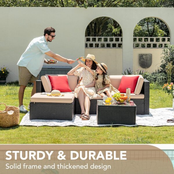 Devoko 5 Pieces Patio Furniture Sets All Weather Outdoor Sectional Patio Sofa Manual Weaving Wicker Rattan Patio Seating Sofas with Cushion and...