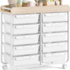 Rolling Storage Cart with 10 Large Drawers, Utility Cart with Wooden TableTop for Craft Organizers, Art Supply Storage, Home Office Organization,...
