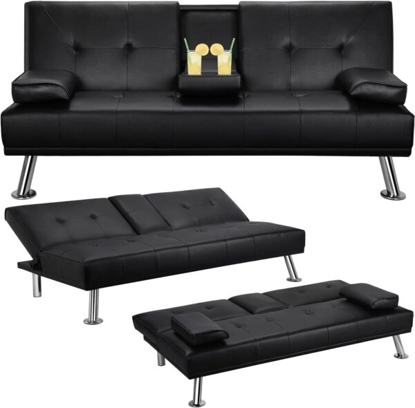 Yaheetech Convertible Sofa Bed Adjustable Couch Sleeper Modern Faux Leather Home Recliner Reversible Loveseat Folding Daybed Guest Bed, Removable...